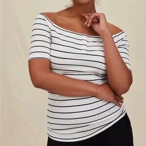 Torrid Black and White Striped Off-the-Shoulder Tee